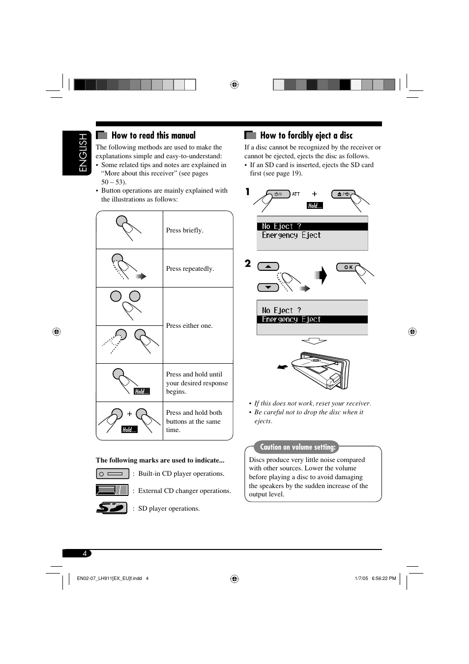 English how to forcibly eject a disc, How to read this manual | JVC KD-LH911 User Manual | Page 4 / 171