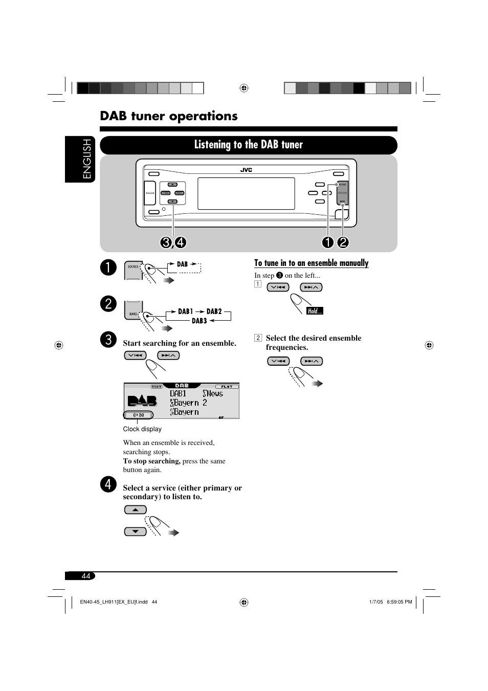 Dab tuner operations, Listening to the dab tuner | JVC KD-LH911 User Manual | Page 44 / 171