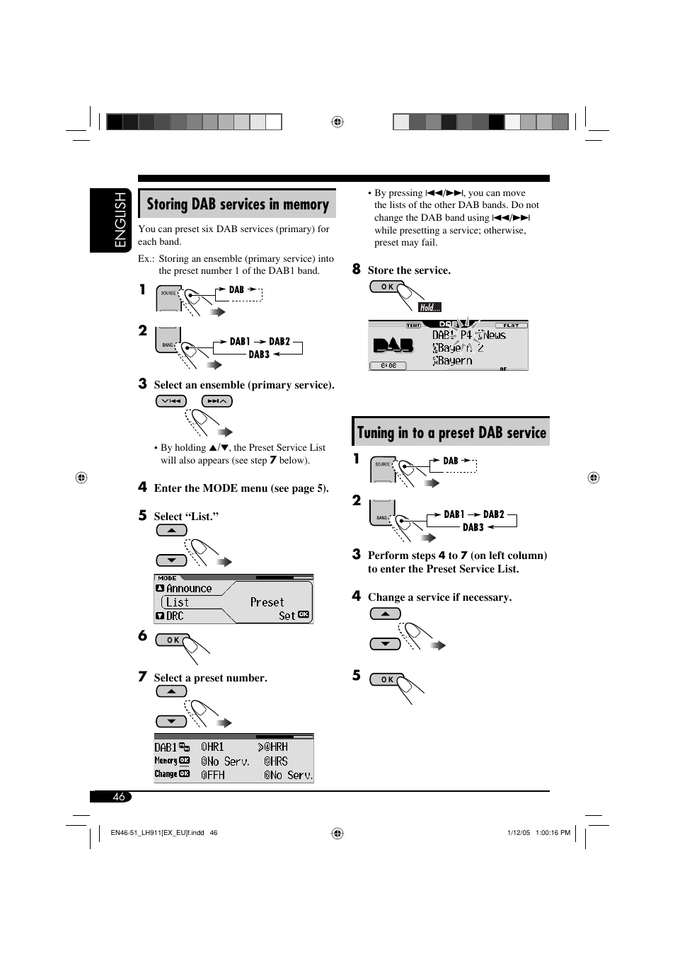 Tuning in to a preset dab service | JVC KD-LH911 User Manual | Page 46 / 171