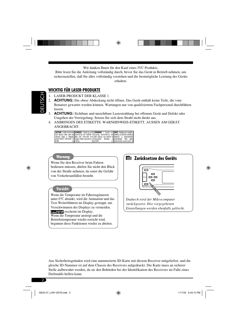 Deutsch, Zurücksetzen des geräts | JVC KD-LH911 User Manual | Page 58 / 171