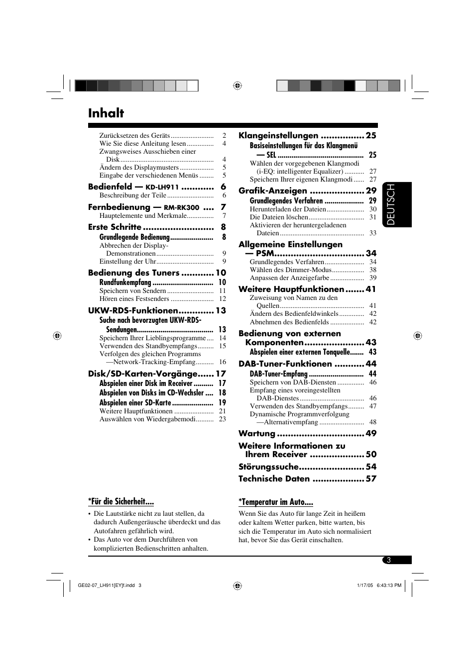 Inhalt, Deutsch | JVC KD-LH911 User Manual | Page 59 / 171