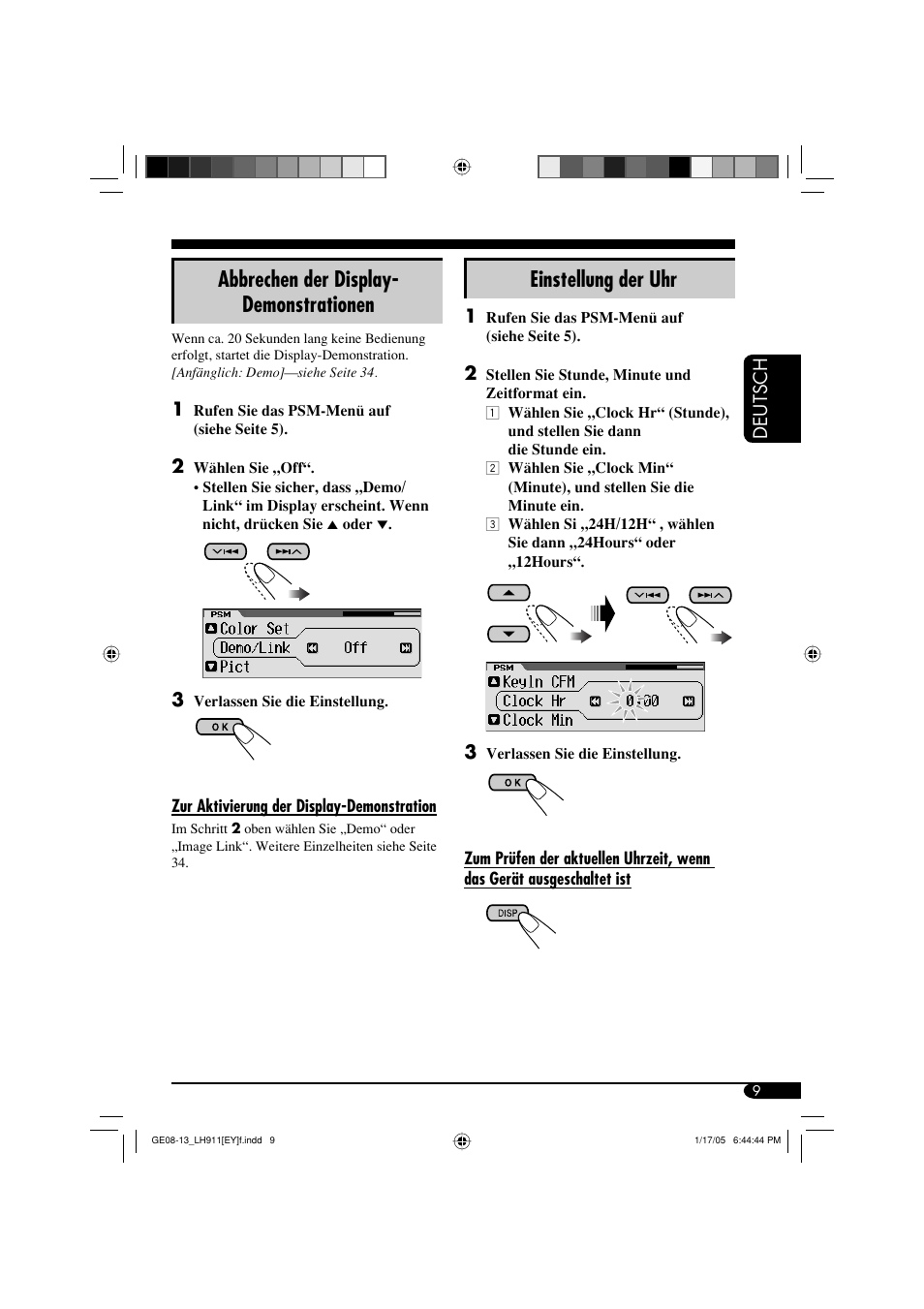 Einstellung der uhr, Abbrechen der display- demonstrationen | JVC KD-LH911 User Manual | Page 65 / 171