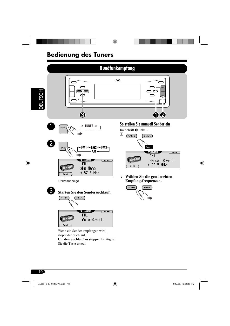 Bedienung des tuners, Rundfunkempfang | JVC KD-LH911 User Manual | Page 66 / 171