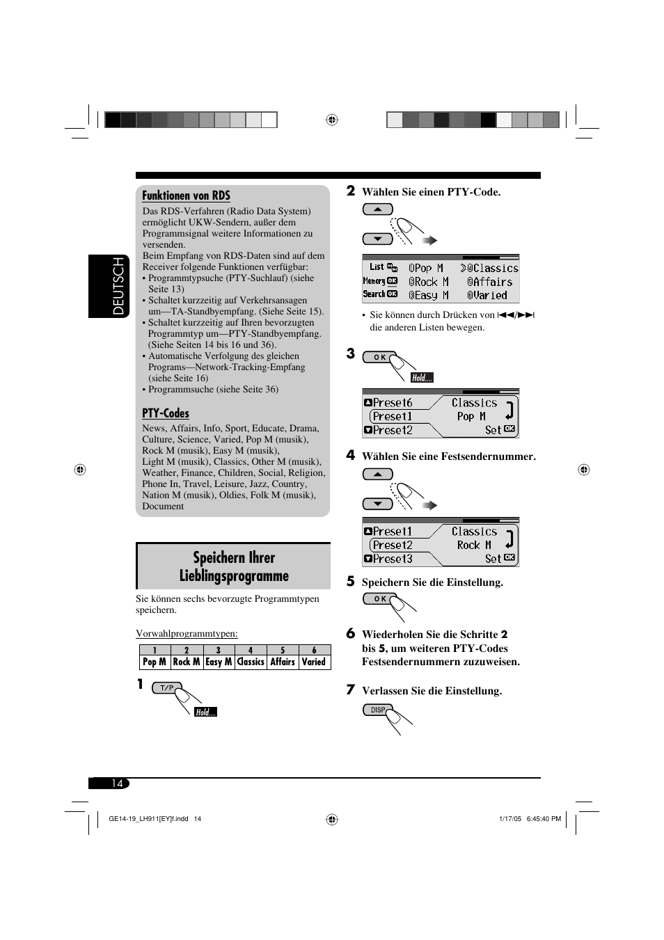 Speichern ihrer lieblingsprogramme, Deutsch 2 | JVC KD-LH911 User Manual | Page 70 / 171