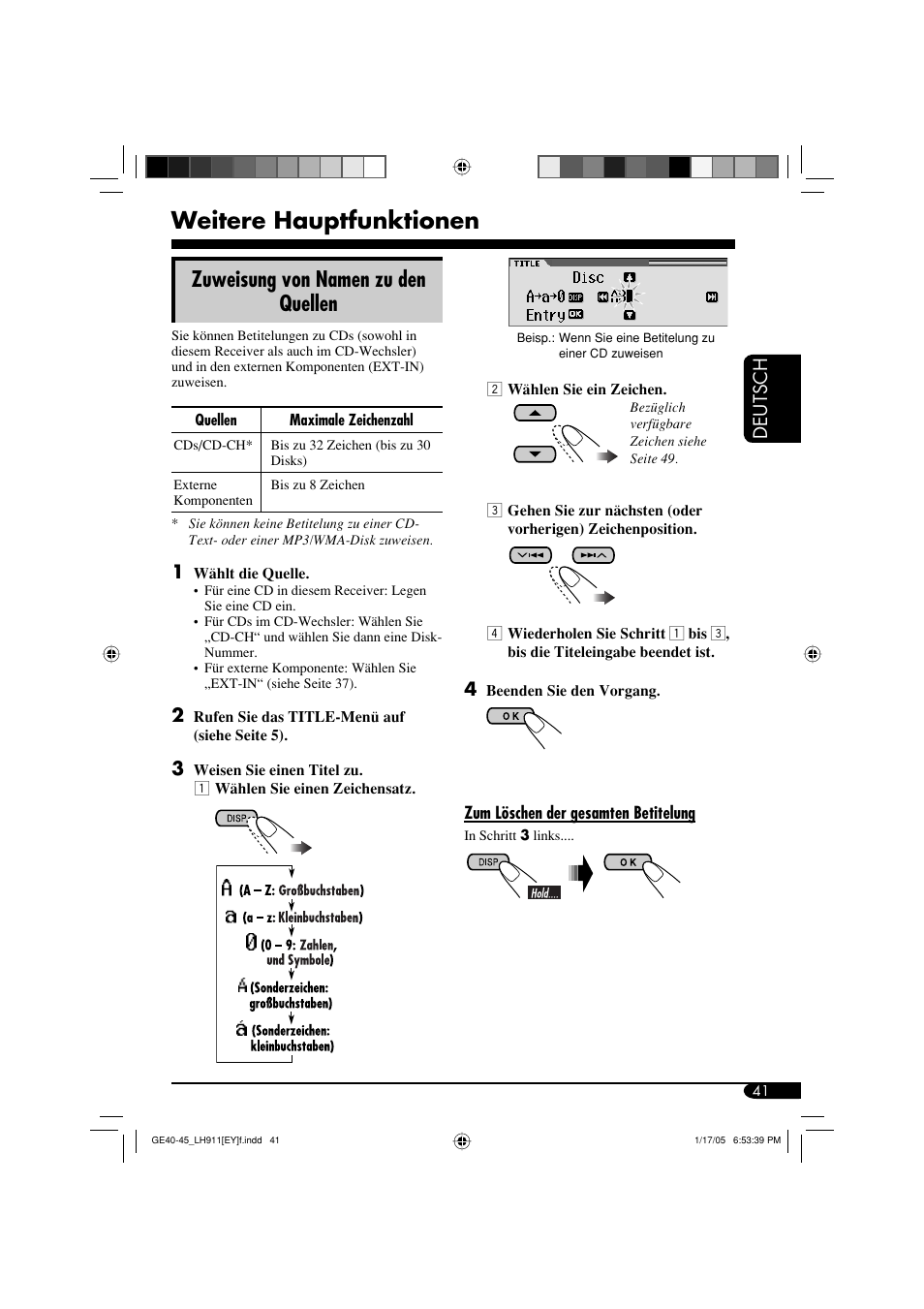 Weitere hauptfunktionen, Zuweisung von namen zu den quellen, Deutsch | JVC KD-LH911 User Manual | Page 97 / 171