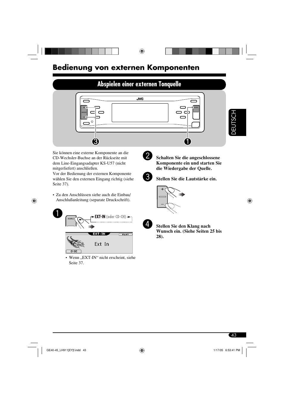 Bedienung von externen komponenten, Abspielen einer externen tonquelle | JVC KD-LH911 User Manual | Page 99 / 171