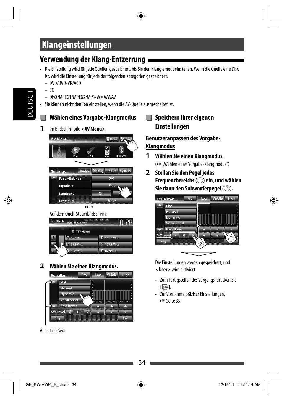 Klangeinstellungen, Verwendung der klang-entzerrung | JVC KW-AV60BT User Manual | Page 102 / 277