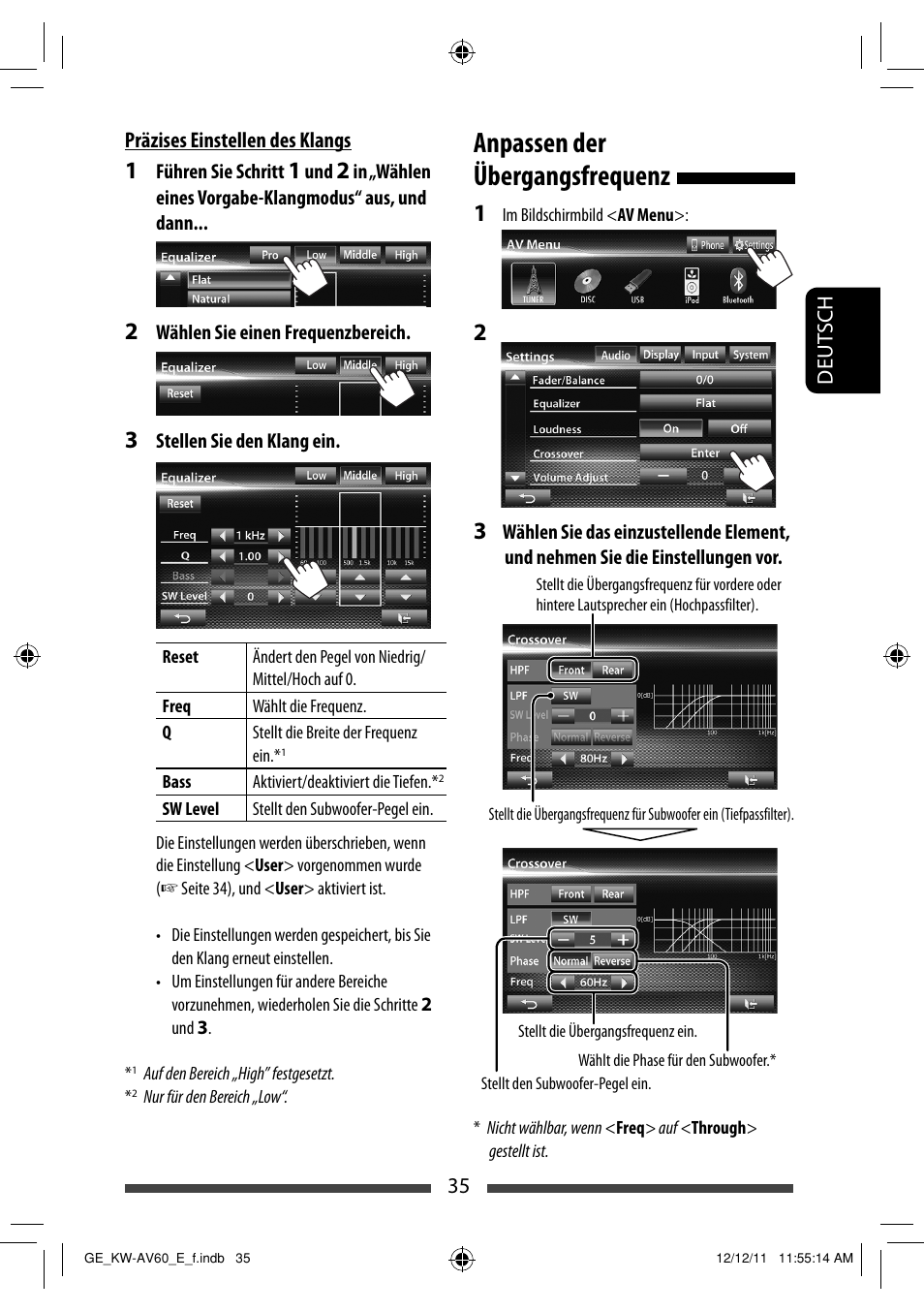 Anpassen der übergangsfrequenz | JVC KW-AV60BT User Manual | Page 103 / 277