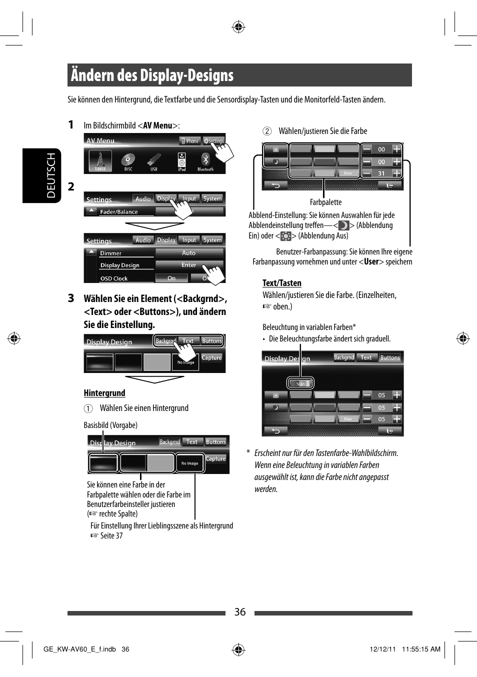Ändern des display-designs | JVC KW-AV60BT User Manual | Page 104 / 277