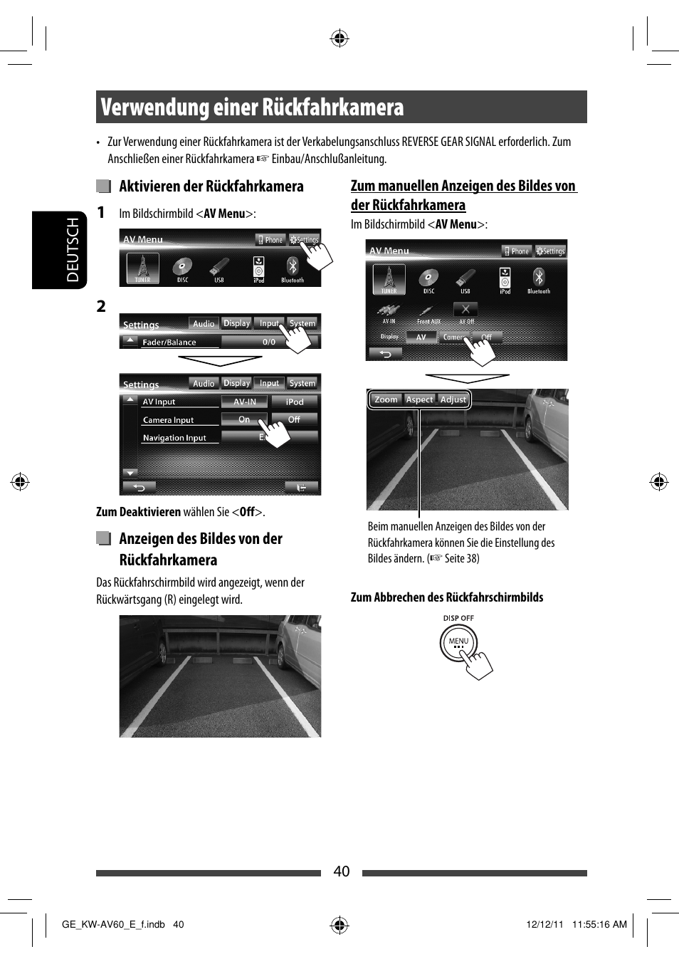 Verwendung einer rückfahrkamera | JVC KW-AV60BT User Manual | Page 108 / 277