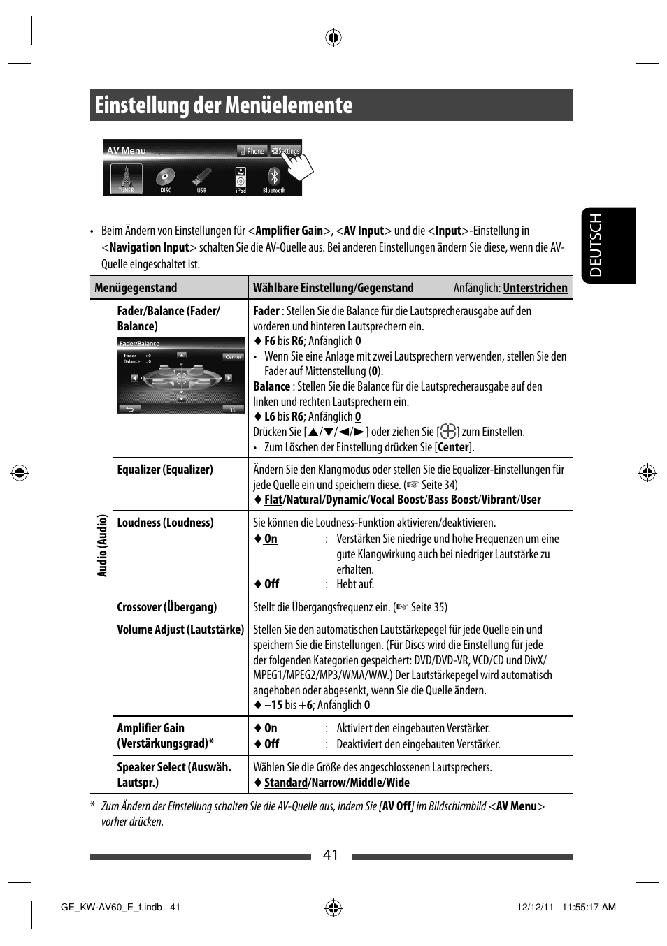 Einstellung der menüelemente | JVC KW-AV60BT User Manual | Page 109 / 277