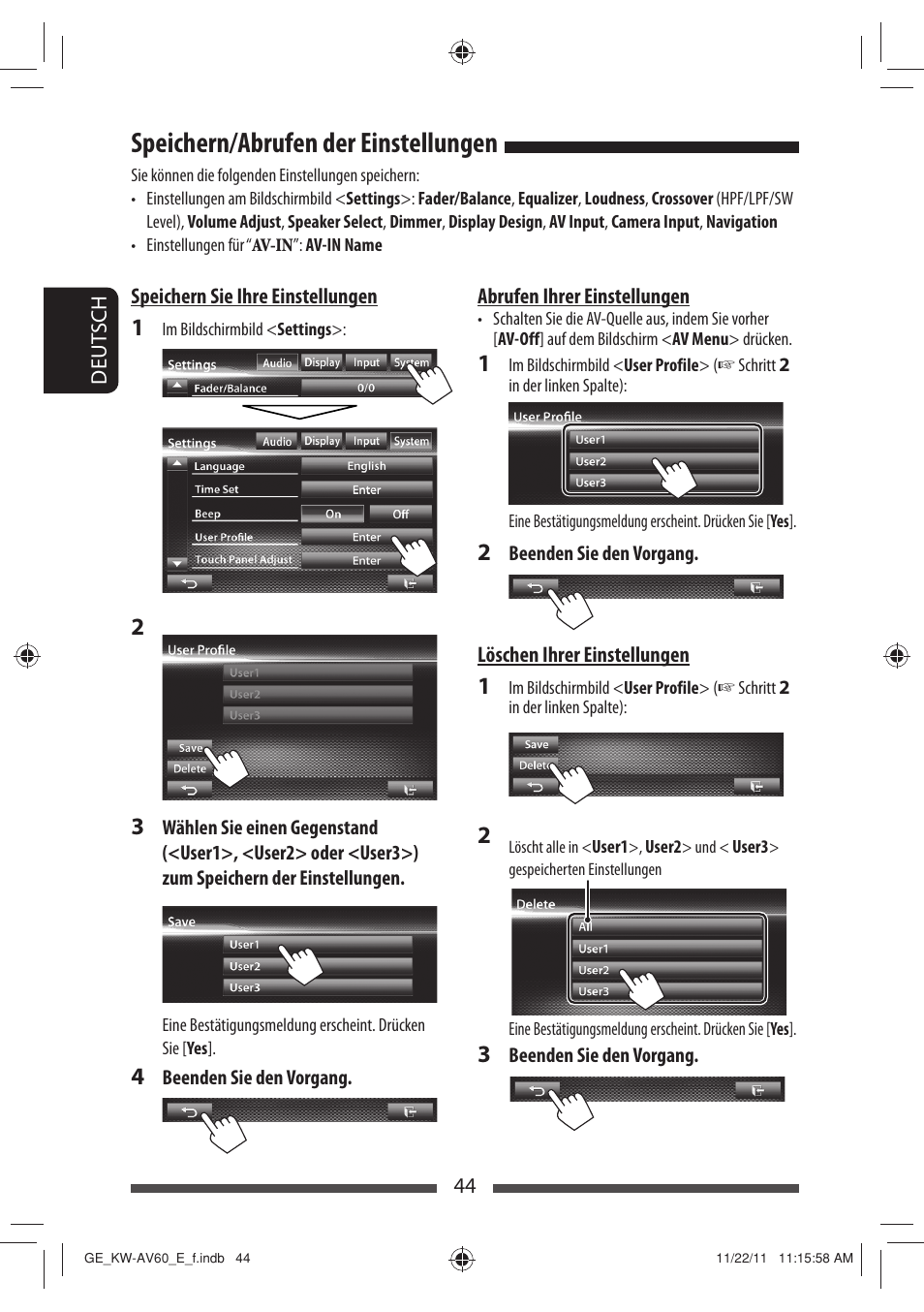 Speichern/abrufen der einstellungen | JVC KW-AV60BT User Manual | Page 112 / 277