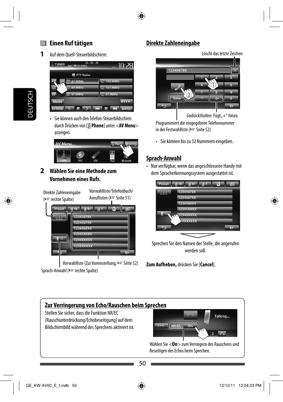 Einen ruf tätigen | JVC KW-AV60BT User Manual | Page 118 / 277