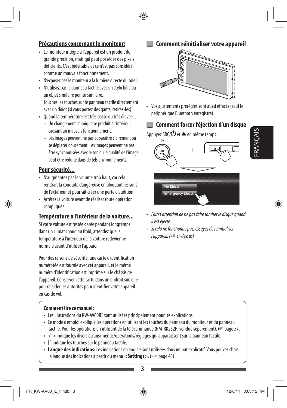 Comment réinitialiser votre appareil, Comment forcer l’éjection d’un disque | JVC KW-AV60BT User Manual | Page 139 / 277