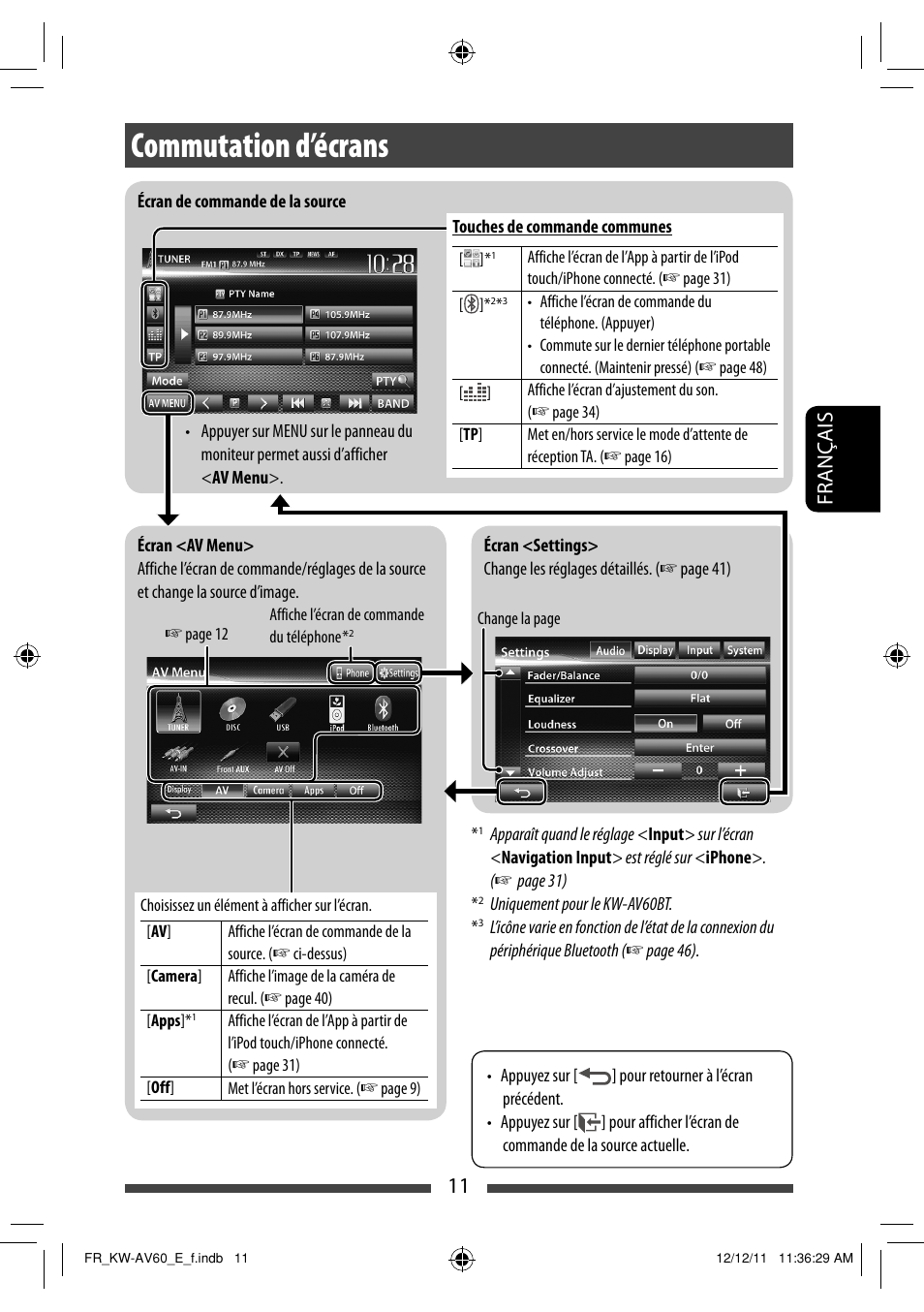Commutation d’écrans, 11 français | JVC KW-AV60BT User Manual | Page 147 / 277