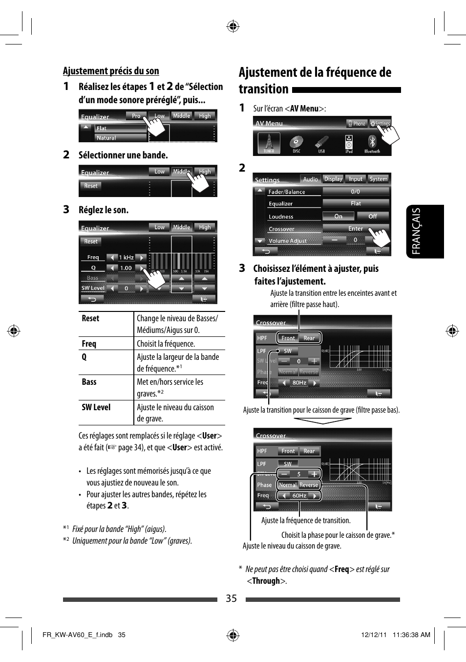 Ajustement de la fréquence de transition | JVC KW-AV60BT User Manual | Page 171 / 277