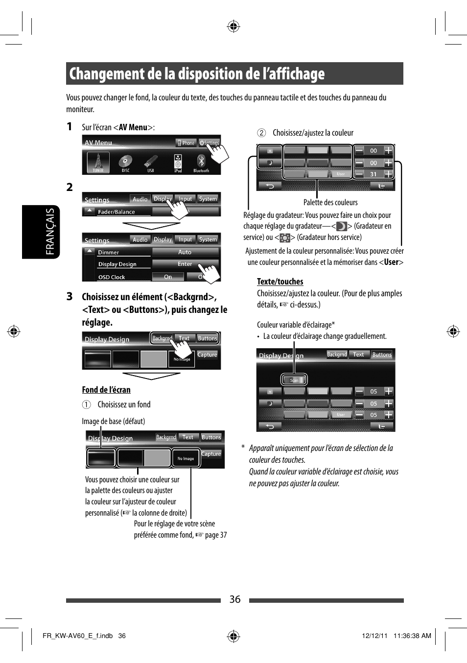 Changement de la disposition de l’affichage | JVC KW-AV60BT User Manual | Page 172 / 277