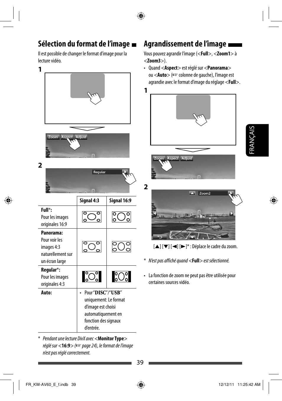 Sélection du format de l’image, Agrandissement de l’image | JVC KW-AV60BT User Manual | Page 175 / 277