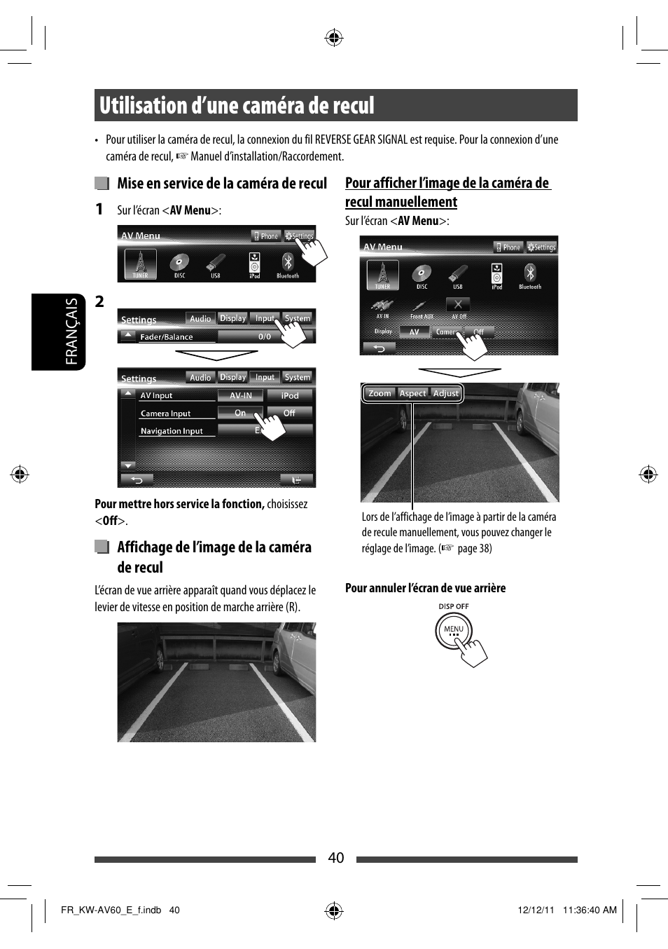 Utilisation d’une caméra de recul | JVC KW-AV60BT User Manual | Page 176 / 277