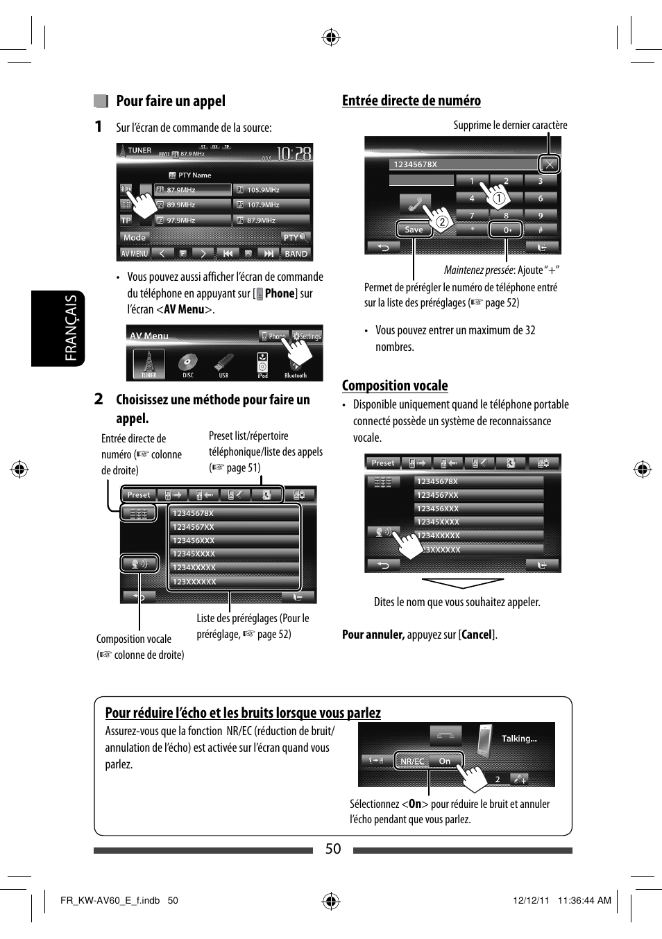 Pour faire un appel | JVC KW-AV60BT User Manual | Page 186 / 277