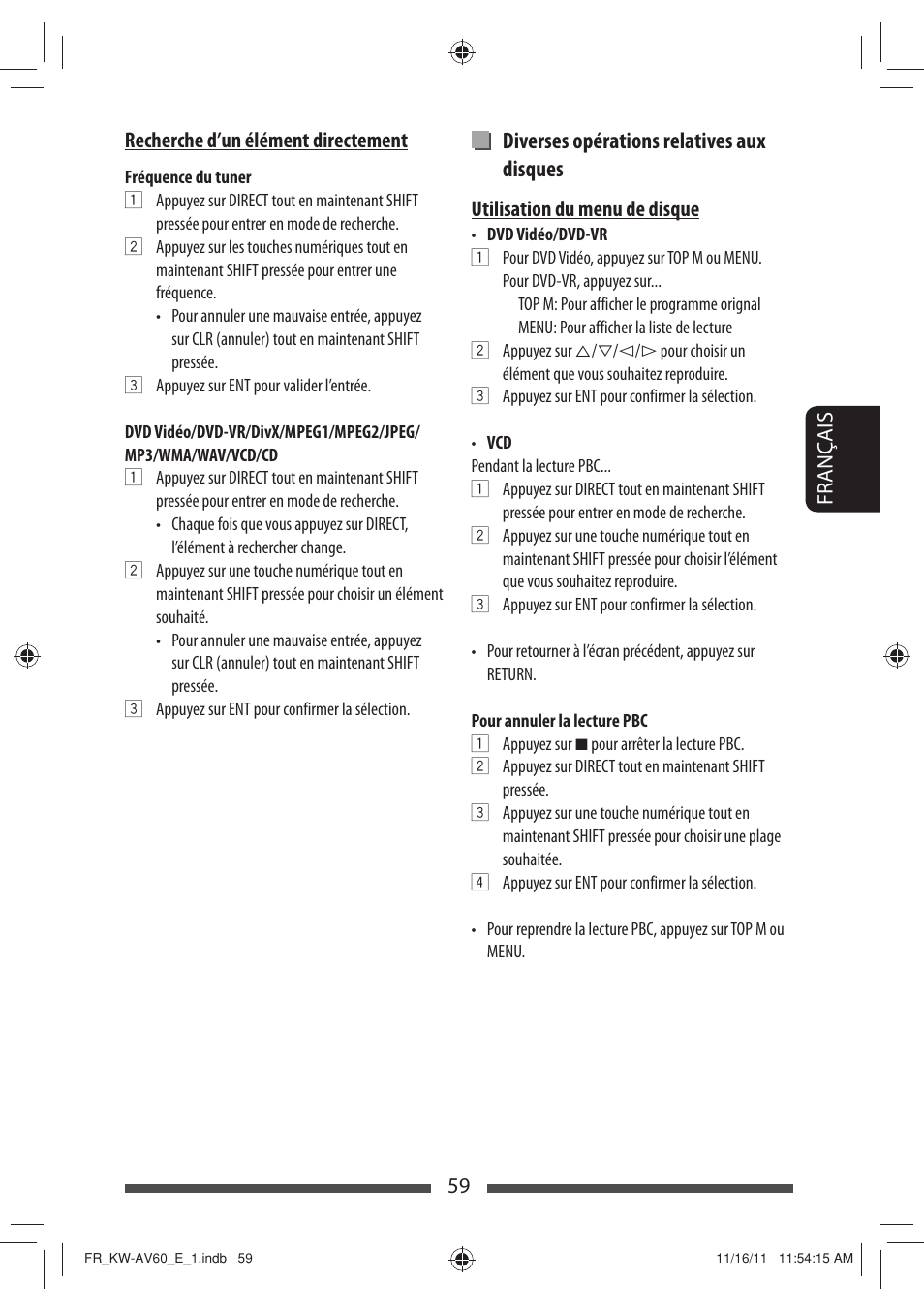Diverses opérations relatives aux disques | JVC KW-AV60BT User Manual | Page 195 / 277