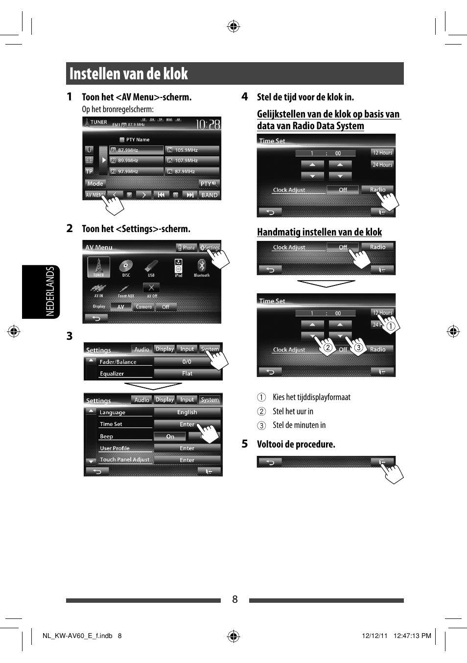 Instellen van de klok | JVC KW-AV60BT User Manual | Page 212 / 277