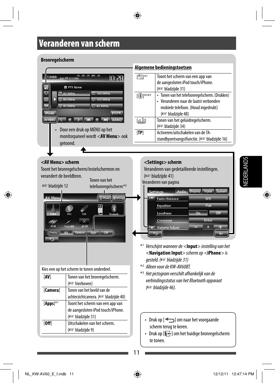 Veranderen van scherm, 11 nederlands | JVC KW-AV60BT User Manual | Page 215 / 277