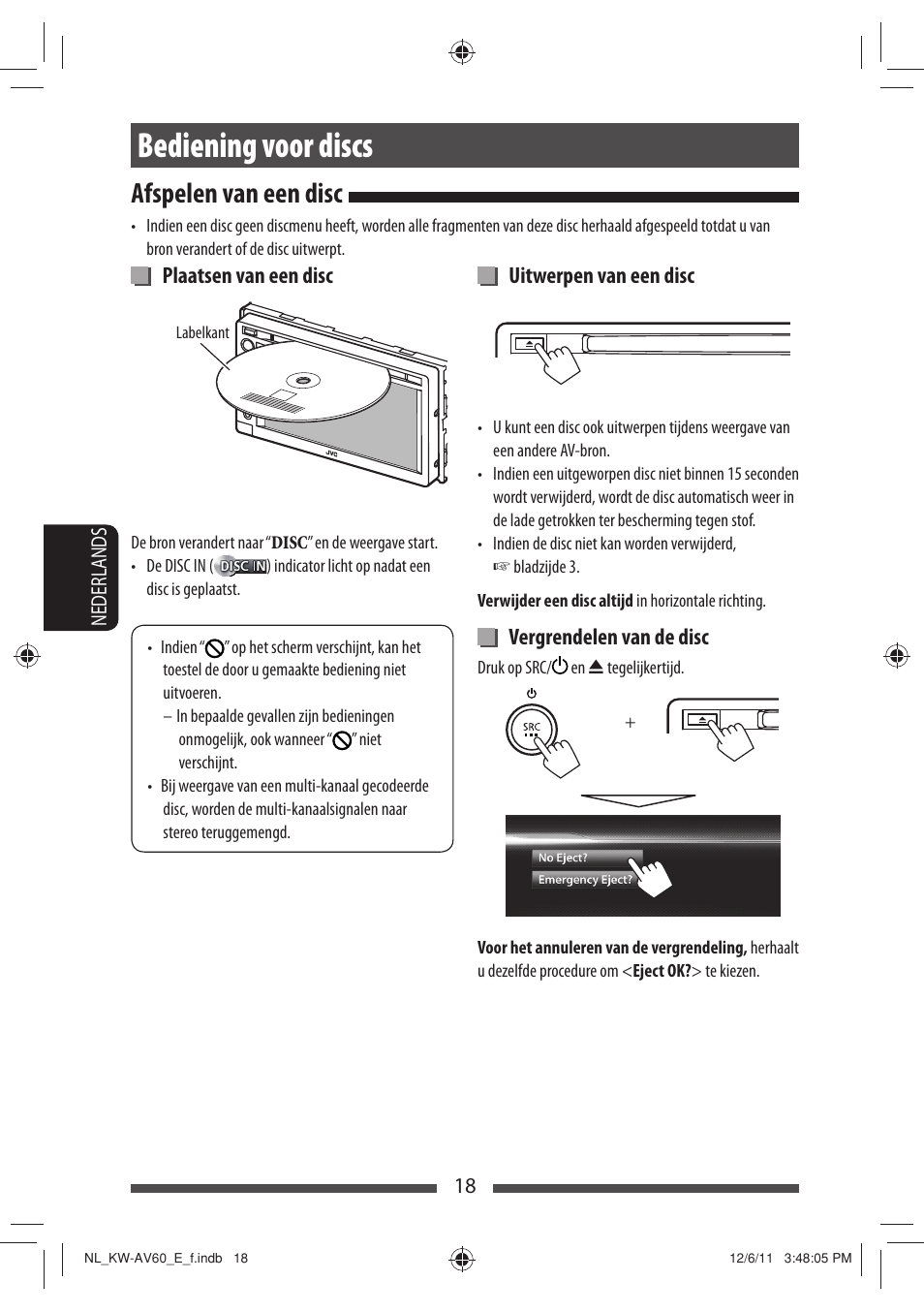 Bediening voor discs, Afspelen van een disc | JVC KW-AV60BT User Manual | Page 222 / 277