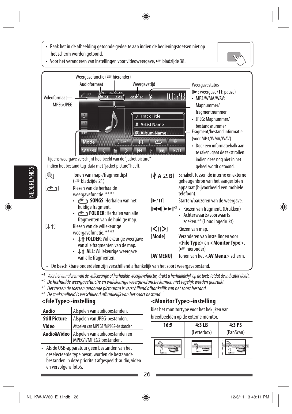 26 nederlands <file type>-instelling, Monitor type>-instelling | JVC KW-AV60BT User Manual | Page 230 / 277