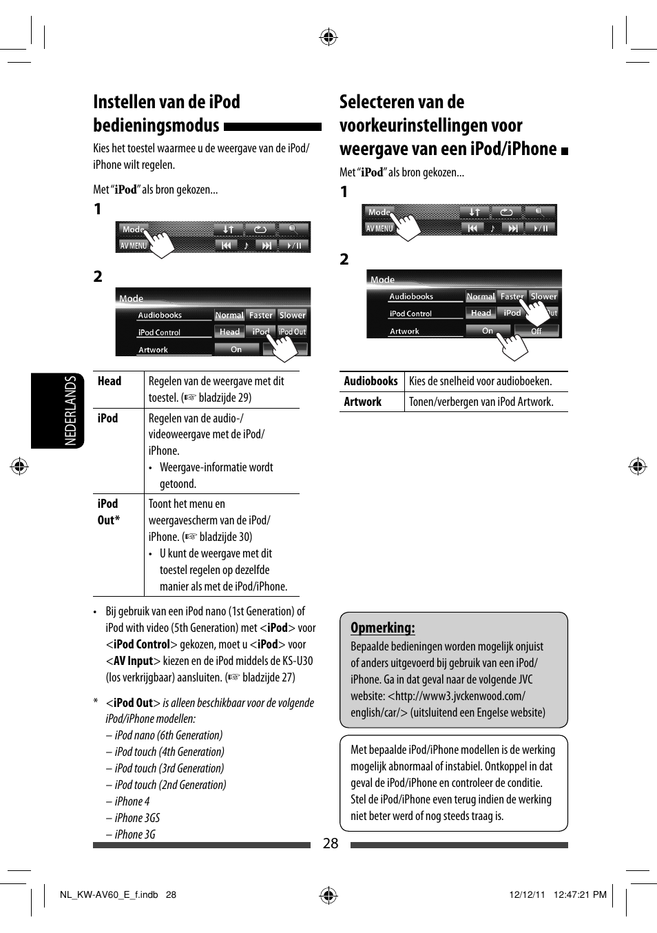 Instellen van de ipod bedieningsmodus | JVC KW-AV60BT User Manual | Page 232 / 277