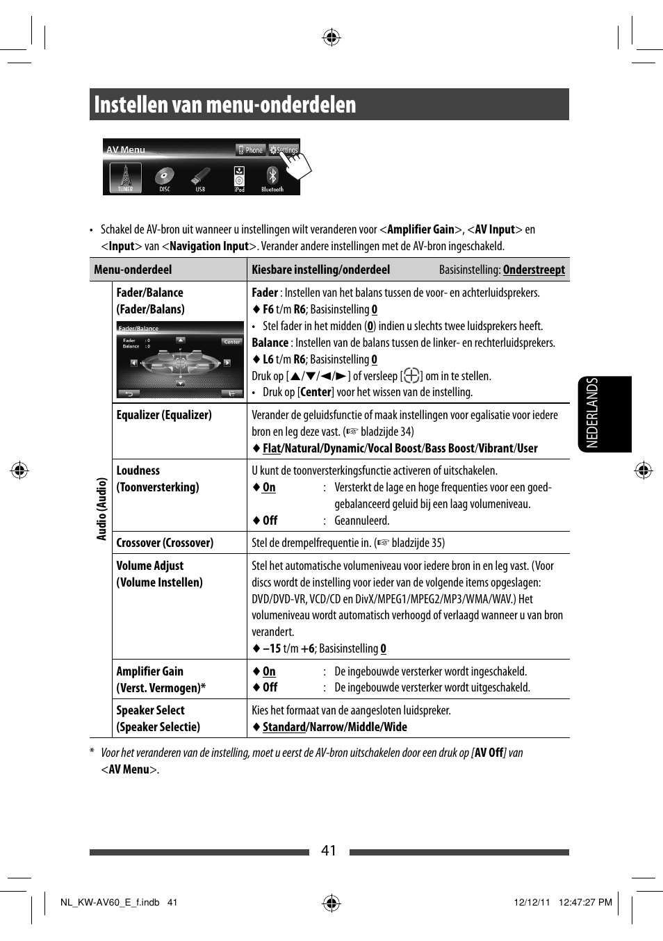 Instellen van menu-onderdelen | JVC KW-AV60BT User Manual | Page 245 / 277