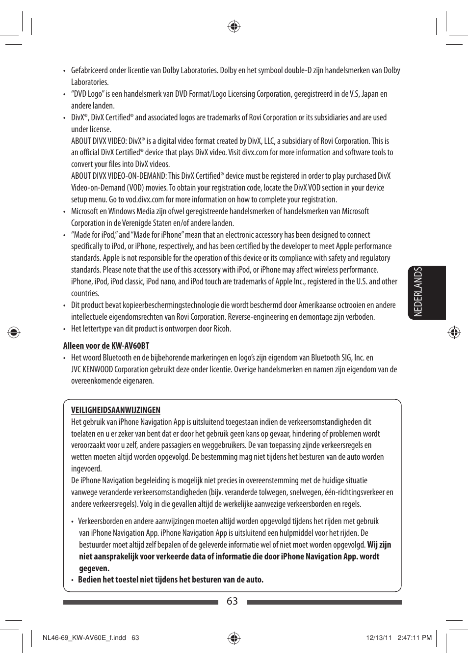 63 nederlands | JVC KW-AV60BT User Manual | Page 267 / 277