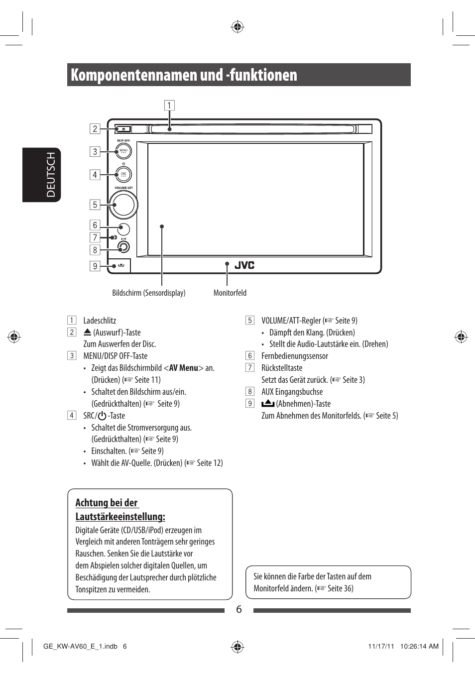 Komponentennamen und -funktionen | JVC KW-AV60BT User Manual | Page 74 / 277