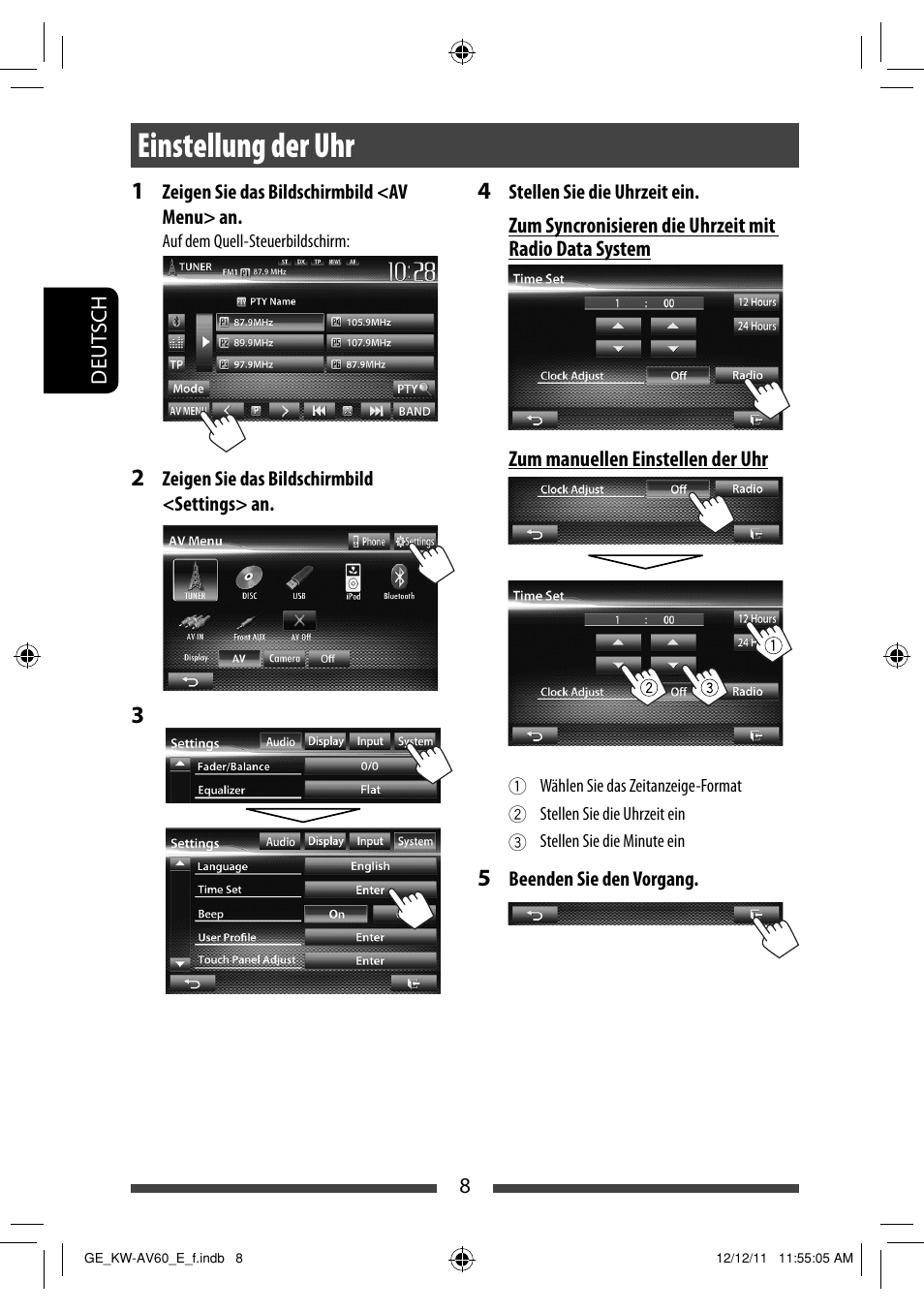 Einstellung der uhr | JVC KW-AV60BT User Manual | Page 76 / 277