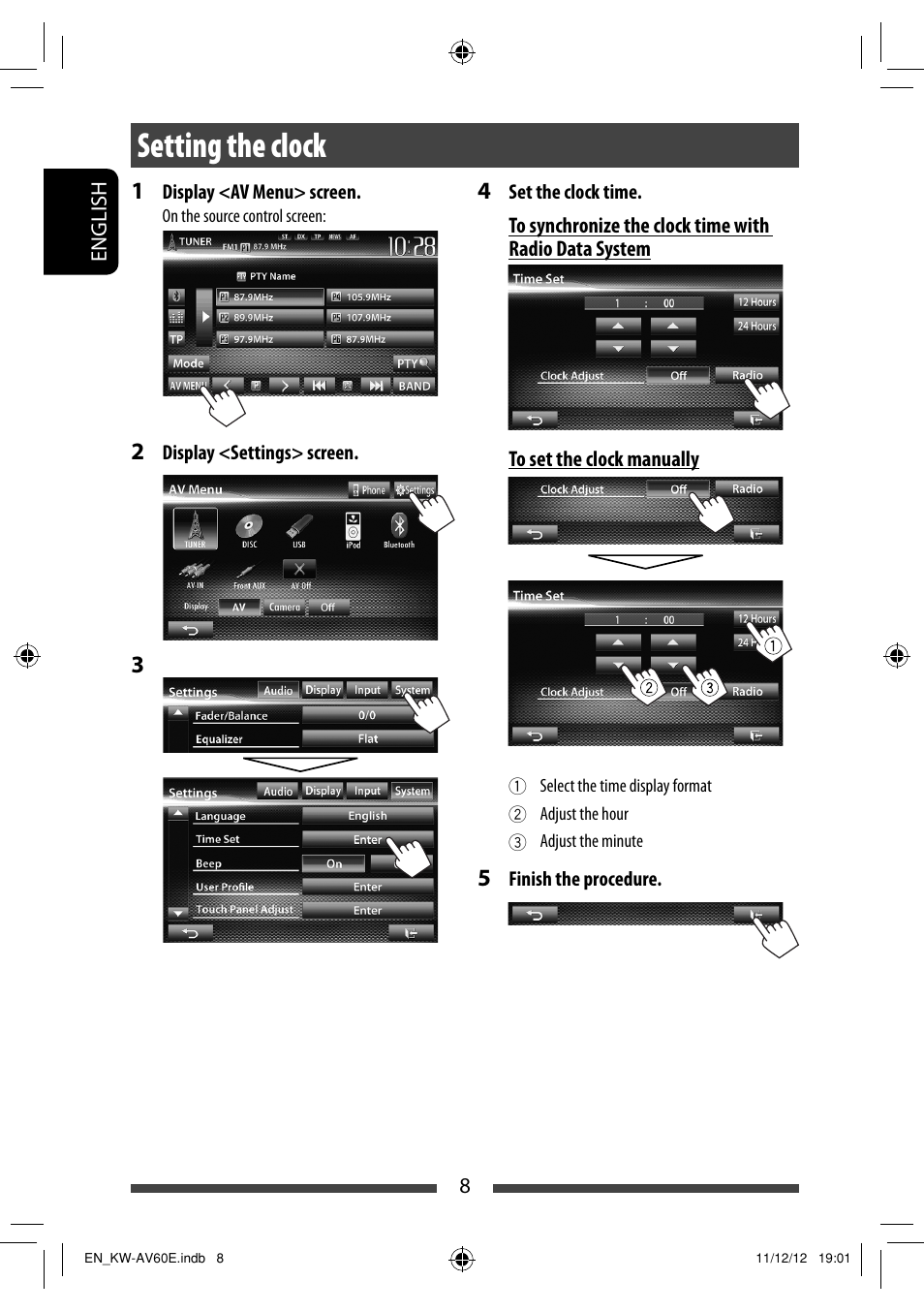 Setting the clock | JVC KW-AV60BT User Manual | Page 8 / 277