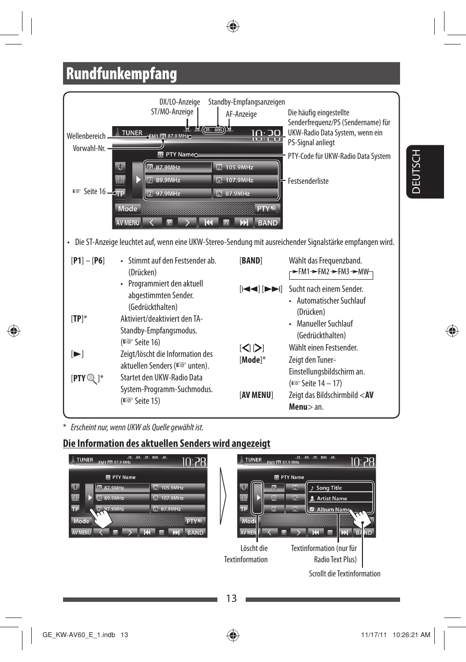 Rundfunkempfang | JVC KW-AV60BT User Manual | Page 81 / 277