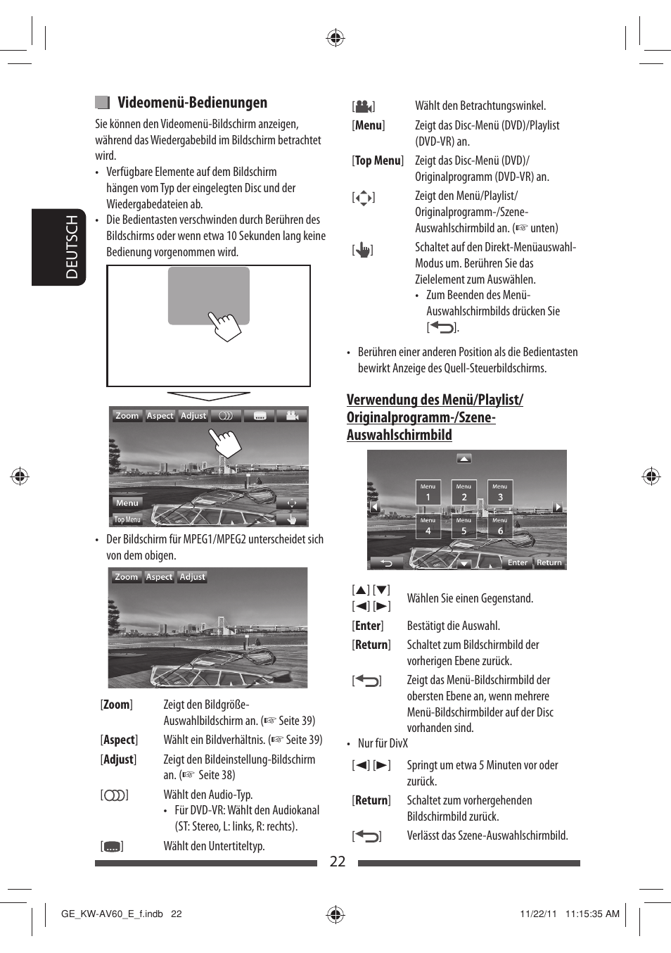 Videomenü-bedienungen | JVC KW-AV60BT User Manual | Page 90 / 277