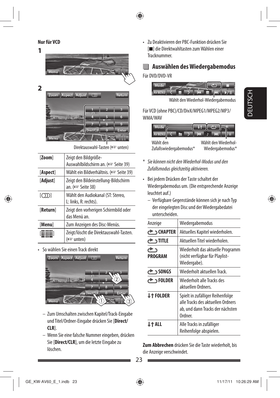 Auswählen des wiedergabemodus | JVC KW-AV60BT User Manual | Page 91 / 277