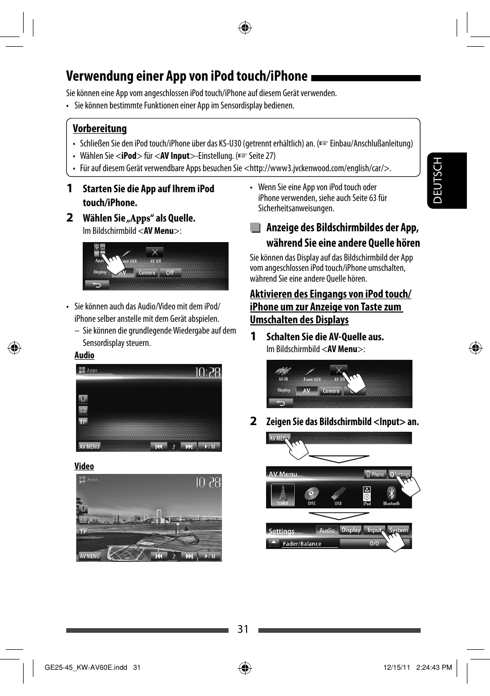 Verwendung einer app von ipod touch/iphone | JVC KW-AV60BT User Manual | Page 99 / 277