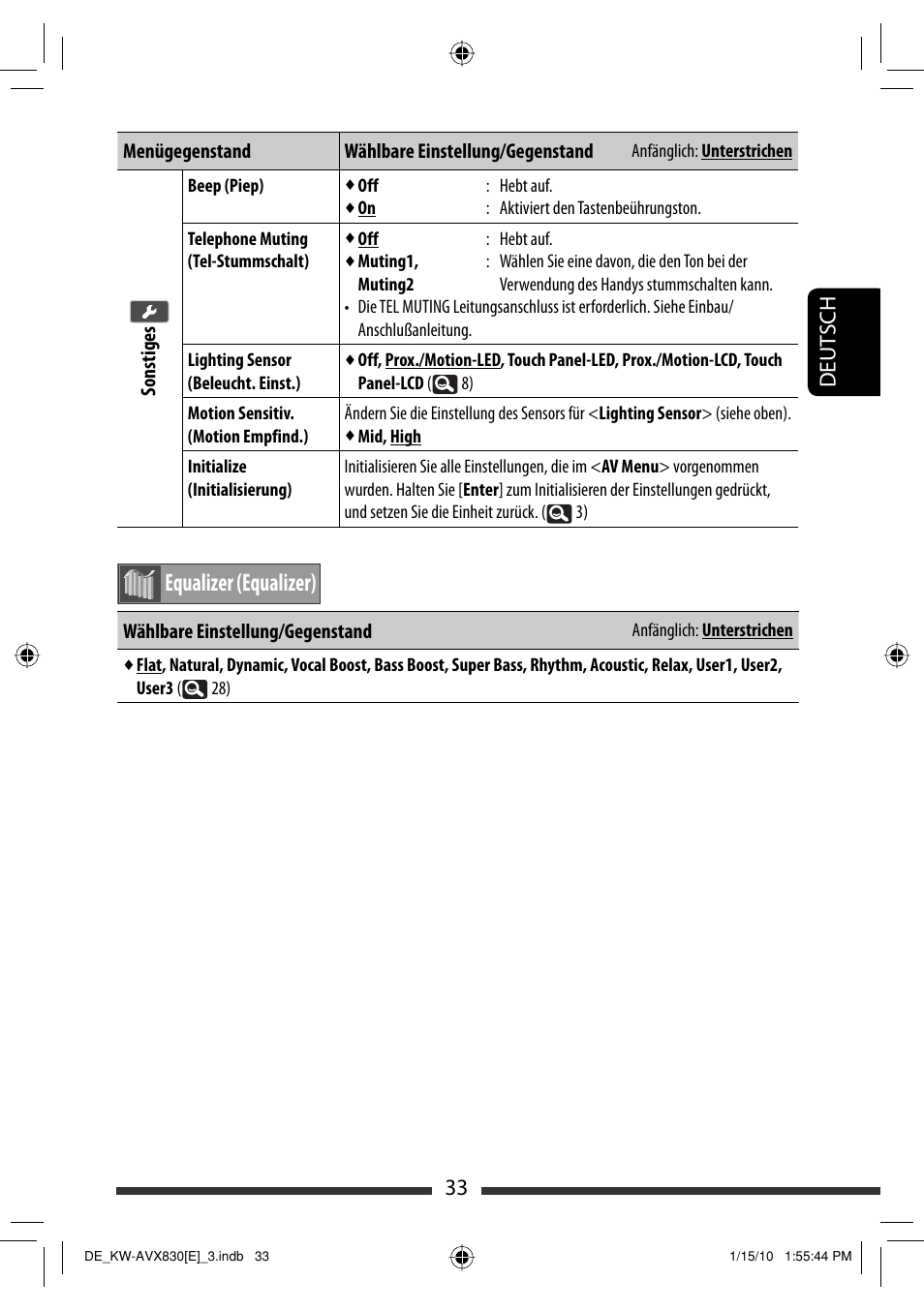 Equalizer (equalizer), 33 deut sch | JVC KW-AVX830 User Manual | Page 101 / 279