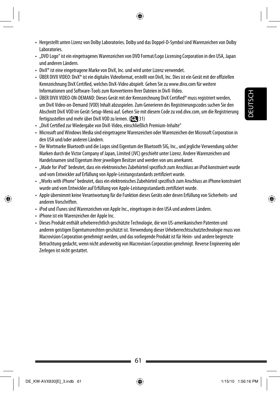 61 deutsch | JVC KW-AVX830 User Manual | Page 129 / 279