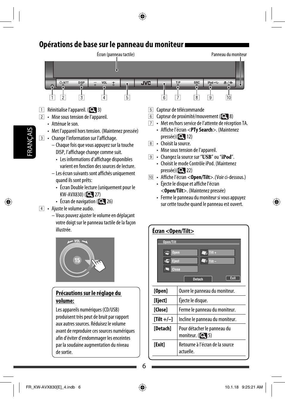 Opérations de base sur le panneau du moniteur, 6français | JVC KW-AVX830 User Manual | Page 142 / 279