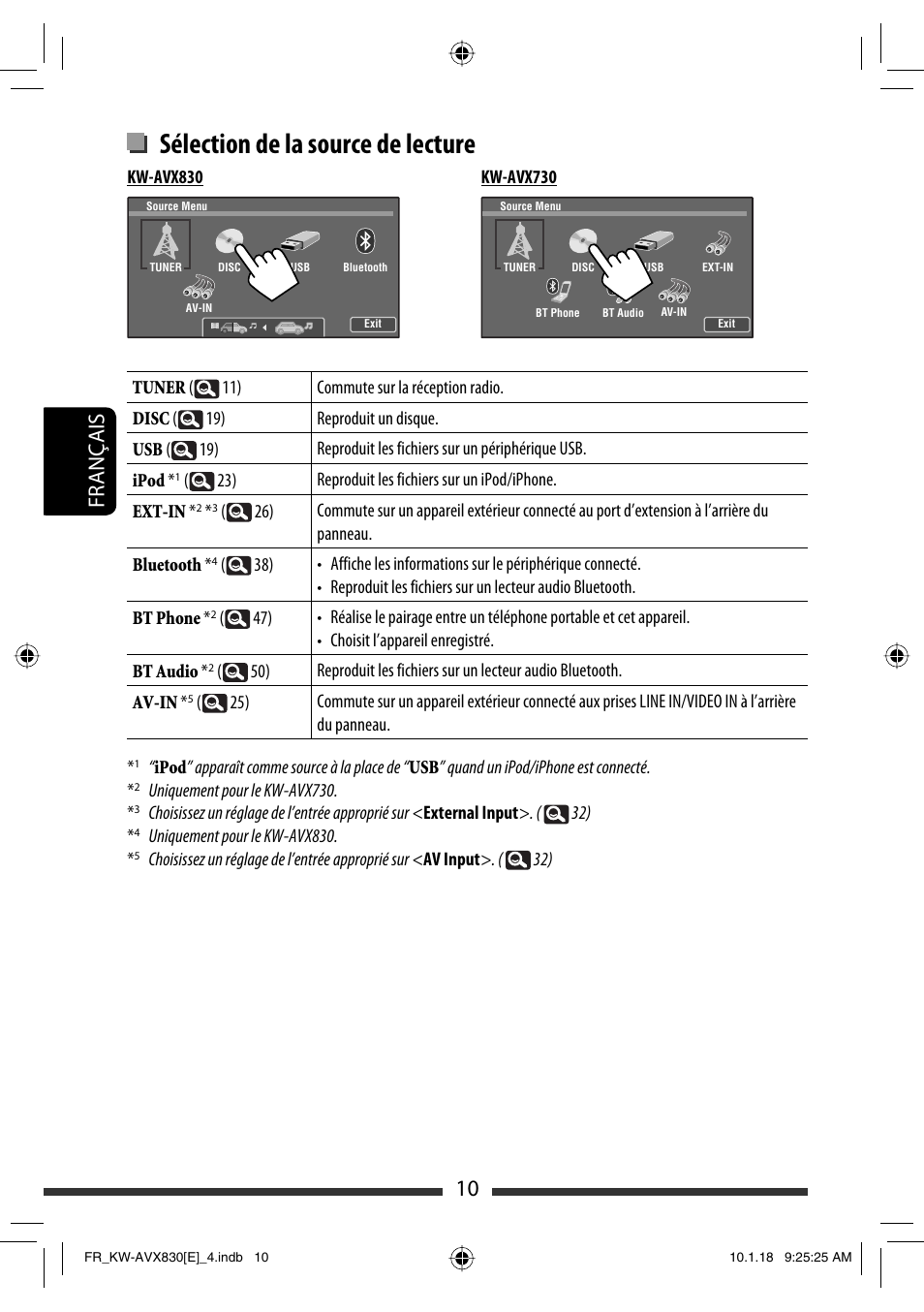 Sélection de la source de lecture, 10 français | JVC KW-AVX830 User Manual | Page 146 / 279