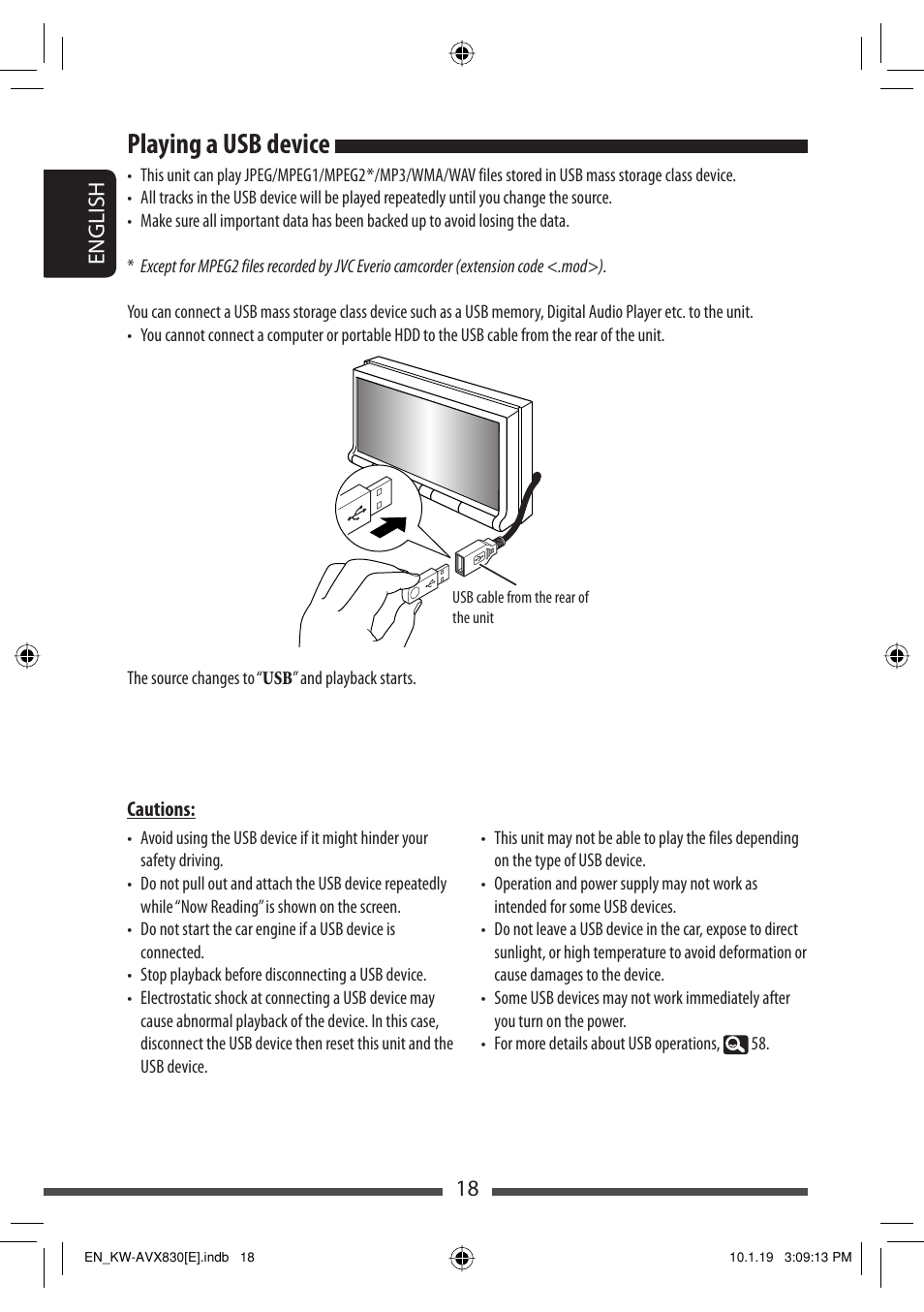 Playing a usb device, 18 english | JVC KW-AVX830 User Manual | Page 18 / 279