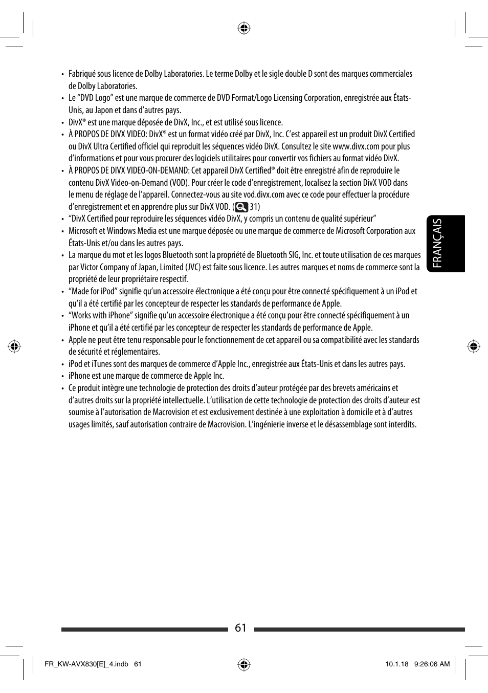 61 français | JVC KW-AVX830 User Manual | Page 197 / 279