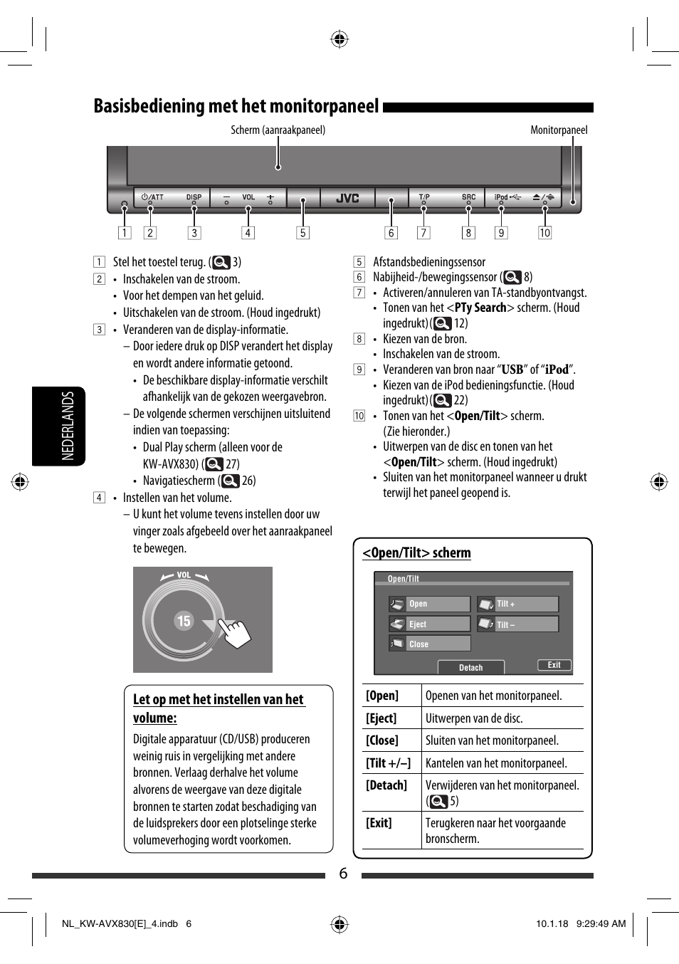 Basisbediening met het monitorpaneel, 6nederlands | JVC KW-AVX830 User Manual | Page 210 / 279