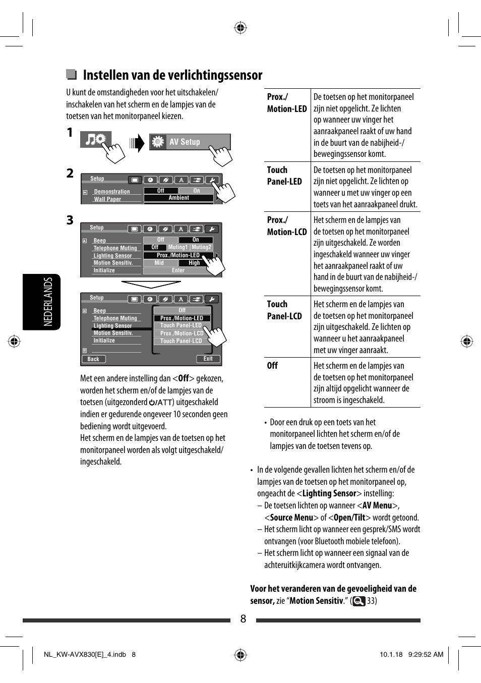 Instellen van de verlichtingssensor, 8nederlands | JVC KW-AVX830 User Manual | Page 212 / 279