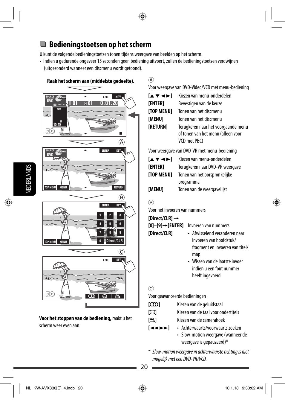 Bedieningstoetsen op het scherm, 20 nederlands | JVC KW-AVX830 User Manual | Page 224 / 279