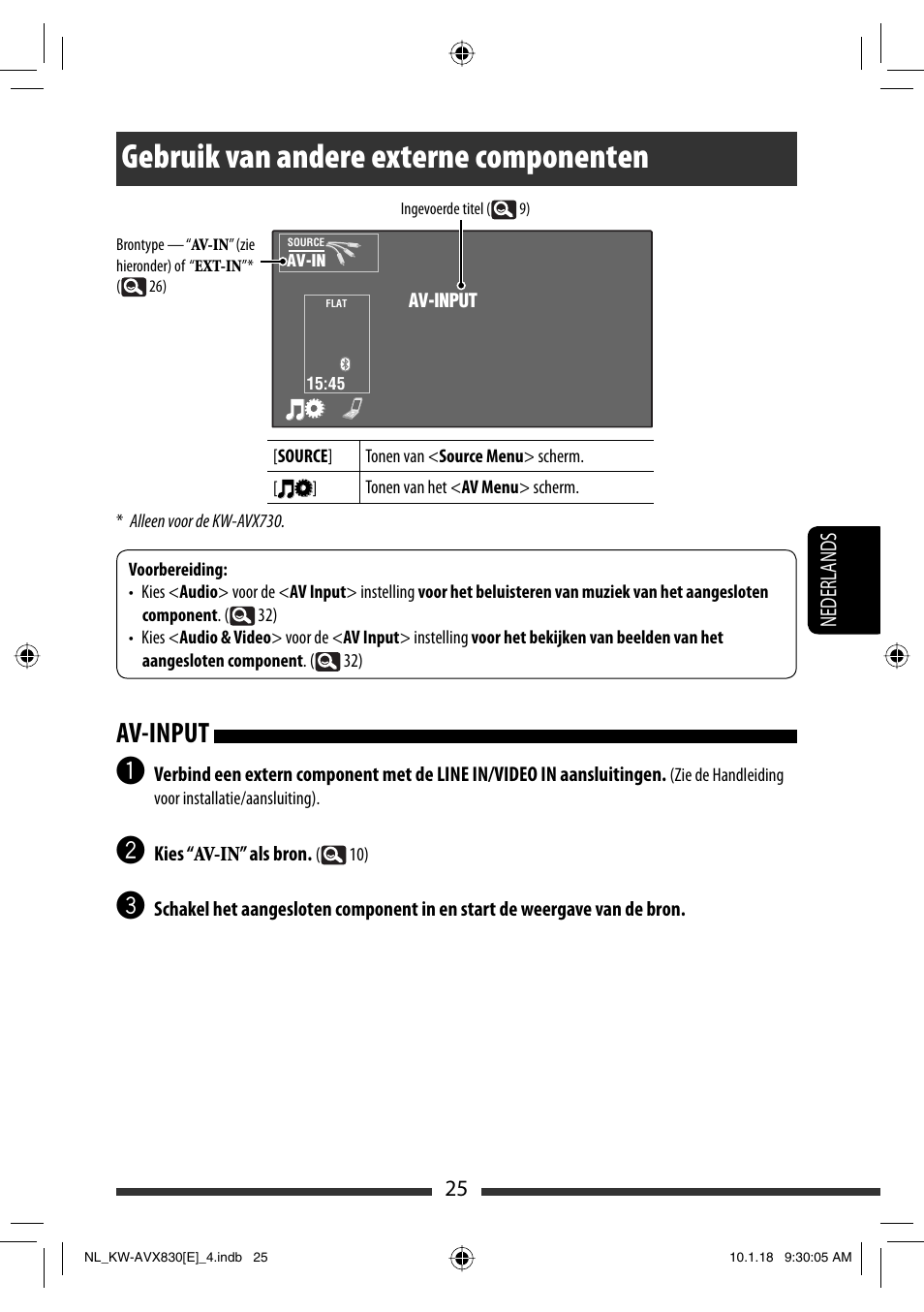 Gebruik van andere externe componenten, Av-input | JVC KW-AVX830 User Manual | Page 229 / 279