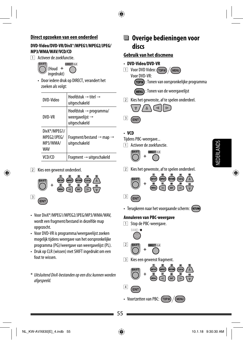 Overige bedieningen voor discs, 55 nederlands | JVC KW-AVX830 User Manual | Page 259 / 279